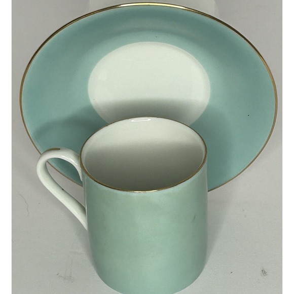Petite espresso cup and saucer set Teal And White With A Gold Rim Accent #6224 - Picture 4 of 11
